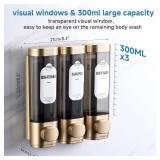 Shampoo and Conditioner Dispenser, Refillabe Shower Soap Dispensers 3 Chamber No Drill Shampoo Dispenser for Shower Wall Mounted 3 * 300ml Container for Bathroom Hotel (Bronze Gold 3 Chamber)