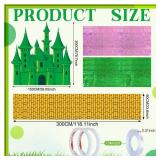 4 Pcs Pink and Green Witch Birthday Party Decorations Wizard Trunk or Treat Car Decor Large Brick Runner Pink Green Holographic Tablecloth Wizard Castle Backdrop for Witch Princess Friends Party