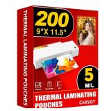 CAREGY 5 Mil Thermal Laminating Pouches (200 Pack) - 9x11.5 Inch Laminating Sheets for 8.5x11 Documents, Clear,Office & School Laminator Supplies