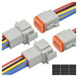ALFOCI 2 Set 8 Pin DT Deustch Waterproof Automotive Electrical Butt Connector with 16AWG -40-105 600V Wires and Heat Shrink Tubes Connectors Kit for Car Truck Boat (F 8Pin Wiring 2Pair)