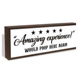 Would Poop Here Again Sign, Funny Bathroom Decor, Five Star Review Desk Sign, Toilet Decoration for Table Shelf Counter, Decorative Signs and Plaques, Guest Bathroom Decor, Funny Housewarming Gift