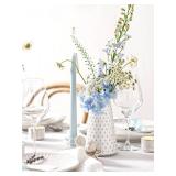 Ceramic Vase for Decor, 6 Inch+7.1 Inch White Flower Vase for Lego Flowers, Tulip and Pampas Grass, Embossed Farmhouse Vases for Centerpieces,Home Living Room Dining Table Office Decor, Arctic White