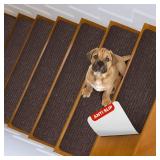 MBIGM 8 X 30 (15 in Pack) Nonslip Carpet Stair Treads Non-Skid Safety Rug Slip Resistant Indoor Runner for Kids Elders & Pets with Reusable Adhesive - Brown - Non Slip Stair Treads Indoor