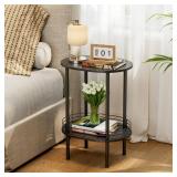 Small Modern Oval Side Table with Storage,2-Tier Side Tables Living Room,Sturdy Nightstand for Small Space - Living Room, Bedroom, Bathroom, Nursery, 1 PC,Black
