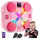 Music Boxing Machine for Kids, Wall-Mounted Bluetooth Punching Toy with Lights & Sound, Boxing Mchine with Gloves, Gift for Boys & Girls Ages 3 4 5 6 7 8 9 10 11 12+ Years Old (Pink) ONLY ONE GLOVE