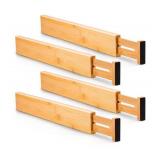 Utoplike 4 pcs Bamboo Kitchen Drawer Dividers Large, Adjustable Drawer Organizers, Spring Loaded, Works in Kitchen, Dresser, Bathroom, Bedroom, Drawer, Desk