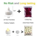 Homemory 20 Pack Waterproof Flameless Floating Tealights with Dried Rose Petals, Warm White Battery Flickering LED Tea Lights Candles - Wedding, Party, Centerpiece, Pool & SPA