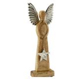 AuldHome Design Wooden Angel Christmas Statue; Farmhouse Holiday Decor Wood and Metal Figurine