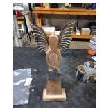 AuldHome Design Wooden Angel Christmas Statue; Farmhouse Holiday Decor Wood and Metal Figurine