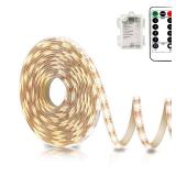echosari Battery Powered Led Strip Lights with Remote Warm White, 8 Modes, Dimmable, Timer, Self-Adhesive, Cuttable, Waterproof, 9.8FT 90Led Strip Lights for TV Kitchen Cupboard Bedroom Decor