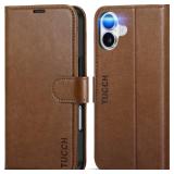 TUCCH Wallet Case Compatible with iPhone 16 5G (6.1, 2024 Release) Brown, PU Leather [Shockproof TPU Interior Case] [Kickstand] Magnetic Protective Flip Cover with [RFID Blocking] [4 Card Holder]