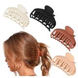 DEEKA 3 PCS Double Row Teeth Hair Claw Clips 2.5 Medium Hair Clips for Thin Hair Small Matte Clips Short Fine Hair Accessories for Women and Girls -Black Brown