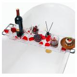 IEEK Expandable Bath Tray with Wine and Book Holder - Clear Acrylic Bathtub Caddy Shelf - Plastic Board Gift for Women
