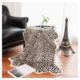Leopard Print Rug,Faux Cowhide,Artificial Carpet,Simulation Cowhide, Leopard, Tiger, Zebra, Cow Hide Mat Animal Print Area Rug Hide Faux Carpet (A) / 40x37inch,3.3x3.1ft