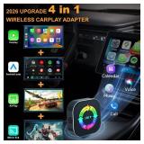 2026 Upgraded Wireless Carplay Adapter, 4 in 1 Screen Mirroring Support Mirror Link/AirPlay for Apple CarPlay & Android Auto, Mini USB/Type-C Plug & Play Car Play Adapter, Wired to Wireless No Latency