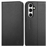SHIELDON Wallet Case for Galaxy S25+ 5G, Genuine Leather Folding Case with Kickstand RFID Blocking Card Slots Magnetic Shockproof Phone Cover Compatible with Galaxy S25 Plus 6.7 - Pebbled Black