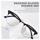 OPTOFENDY Reading Glasses for Women Men, Half Frame Retro Semi Rimless Blue Light Blocking Computer Readers, Clear Lens Black 3.0x