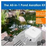 AquaMiracle All-in-One Koi Pond Aerator for Outdoor Ponds up to 3000 Gallons, Pond Air Pump Pond Aeration System with 4-Outlet Manifold Airline Tubing Air Stones Check Valves