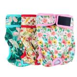 Leekalos Reusable Washable Dog Diapers Female (3 Pack) - Highly Absorbent Doggie Diapers - Size Adjustable Puppy Diapers for Dog Period Panties (Large, Flora)