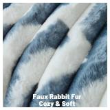 FUTEI Blue Decorative Throw Pillow Covers 20x20 Inch Set of 2, Soft Tie-Dye Faux Rabbit Fur Striped Texture Cushion Case, Modern Home Decor for Couch Bed Living Room