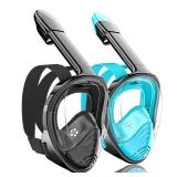 QingSong Full Face Snorkel Mask for Adults, Snorkeling Gear with Camera Mount, 180 Degree Panoramic View Snorkel Set Anti-Fog Anti-Leak