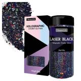 GlimmerLife Black Glitter, 150G/5.29OZ Glitter, Holographic Chunky Glitter, Craft Glitter for Resin, Epoxy Tumblers, Nail Art, Iridescent Metallic Sequin Flakes Bulk, Halloween Decorations