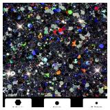 GlimmerLife Black Glitter, 150G/5.29OZ Glitter, Holographic Chunky Glitter, Craft Glitter for Resin, Epoxy Tumblers, Nail Art, Iridescent Metallic Sequin Flakes Bulk, Halloween Decorations