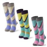 Qterdiz Ski Socks Kids Boys Winter Warm Snowboarding Socks for Boys Girls Thick Thermal Skating Socks 3 Pack Wavy Pattern 8-10 Years Old