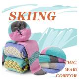 Qterdiz Ski Socks Kids Boys Winter Warm Snowboarding Socks for Boys Girls Thick Thermal Skating Socks 3 Pack Wavy Pattern 8-10 Years Old