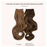 SARLA Invisible Wire Hair Extensions with 3 Clips Long Synthetic Wavy Curly Hairpiece Adjustable Transparent Headband for Women 18 Inch Dark Brown/Golden Blonde Highlights