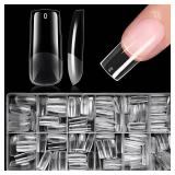 AddFavor Long Square Nail Tips, 300pcs Gel Nail Tips Square Long Fake Nails, Full Cover Clear 15 Size Acrylic Nails Tips for Nail Extensions, Press on Nails Making