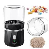 Small Portable Cordless Electric Pill Crusher Fine Powder for Elderly - Battery Operated Pill Grinder for Multiple Pills, Small and Large Medication and Vitamin Tablets - Suitable for Travel (Black)