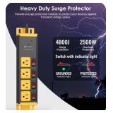 CCCEI 2PCS Heavy Duty Power Strip Surge Protector 20 AMP Individual Switches. 12 Gauge Extension Cord with Multiple Outlets. Garage, Shop, Industrial Wall Mount Electric Extender. 15FT, Yellow.