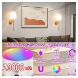 YHCDLAMP Battery Operated Wall Sconce Set of 2, Rechargeable Wall Sconce with 10000mAh Bulb and Remote, Up to 50 Hrs Use, RGB Dimmable Wireless Wall Lights for Living Room Bedroom Hallway