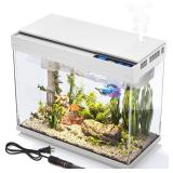 Vehipa Aquarium, 2.4 Gallon Betta Fish Tank with Heater, Humidifier 3 in 1 Pump - Filteration & Oxygenation & Circulation, Temperature Display, HD Glass, Timed 7-Color Lights