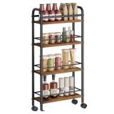 Asgolion Slim Storage Cart, 4-Tier Small Rolling Cart with Wheels, 5.9 Deep, Narrow Bathroom Shelf Trolley for Kitchen, Bathroom, Laundry Room, Rustic Brown Standard 4-Tier (5.9 W x 33.6 H)