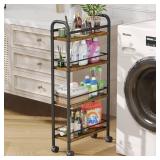 Asgolion Slim Storage Cart, 4-Tier Small Rolling Cart with Wheels, 5.9 Deep, Narrow Bathroom Shelf Trolley for Kitchen, Bathroom, Laundry Room, Rustic Brown Standard 4-Tier (5.9 W x 33.6 H)
