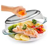 Bezrat Microwave Tall Glass Plate Cover For Food | Splatter Guard Lid with Easy Grip Silicone Handle Knob & Steam Vents | 100% Food Grade | BPA Free and Dishwasher Safe | Plates and Bowls 10 x 3 Inch