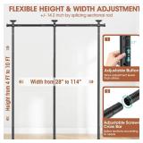 SUNALLY Room Divider No Drilling Curtain Rod Wall Divider for Room Separation, 4-10ft(H) 28-114inch(W) Adjustable, Heavy Duty Partition Space Separator Freestanding Tension Curtain Stand, Black