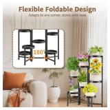 LASZOLA 8 Tiered Folding Tall Plant Stand Indoor for Multiple Large Planter, Heavy Duty Metal Adjustable Flower Rack for Narrow Corner, Sturdy Vertical Spiral Shelving Holder for Modern House, Black