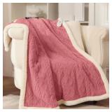 LUZARTA Heated Throw Blanket 50X60 Pink - Soft Thick Warm Sherpa Electric Blanket for Winter with 5 Fast Heating Levels & 4hrs Auto Off for Women, Machine Washable & ETL Certified for Office Chair