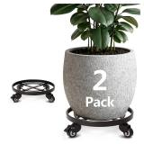 AMAGABELI GARDEN & HOME Plant Caddy with Wheels Heavy Duty 14in 2 Pack Rolling Plant Stand Plant Dolly Iron Wheeled Lockable Casters Round Pot Mover Rollers Indoor Outdoor Planter Trolley Metal