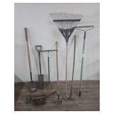 Garden Tool Collection with Rakes and Shovels Garden Tool Collection with Rakes and Shovels