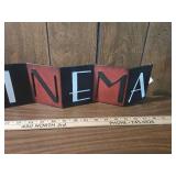 Metal CINEMA Sign with Red and Black Design Metal CINEMA Sign with Red and Black Design