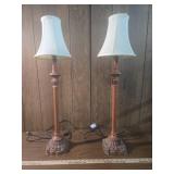 Traditional Wood Column Table Lamps with White Shades Traditional Wood Column Table Lamps with White Shades