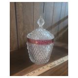 Indiana Glass Diamond Point Ruby Band Candy Dish Indiana Glass Diamond Point Ruby Band Candy Dish