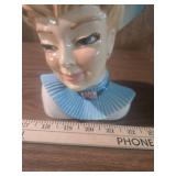 Blue and White Lady Head Vase 1950s Blue and White Lady Head Vase 1950s