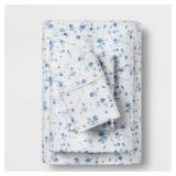 Queen Printed Performance 400 Thread Count Sheet Set White/Blue Floral - Threshold: Cotton Sateen, Deep Pockets, OEKO-TEX Certified