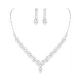 Ruzzykea Women Necklace Earrings Jewelry Set For Bridal Bridesmaid Wedding Evening Party Prom Imitation CZ Rhinestone (Silver Plated)