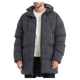 Rejork Men's Long Winter Coat Hooded Warm Quilted Jacket Water-resistant Cold Weather Parka Grey L - Retail $60